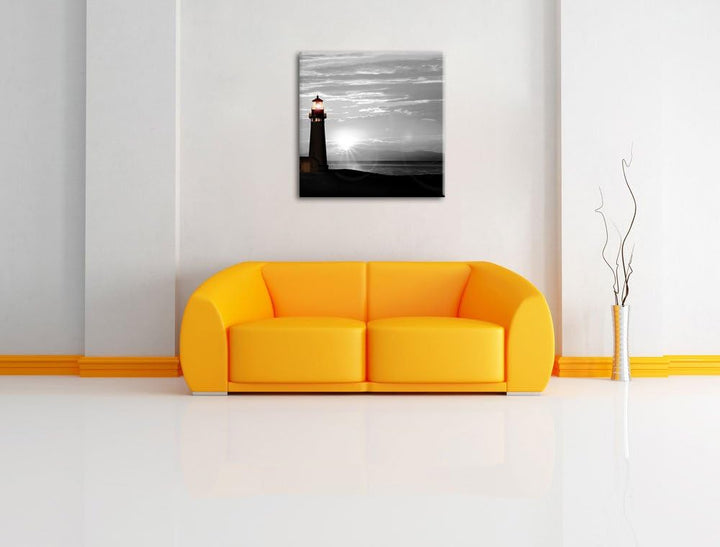 Pixxprint Leuchtturm im Sonnenuntergang als Leinwandbild Quadratisch/Grösse: 70x70 / Wandbild/Kunstd