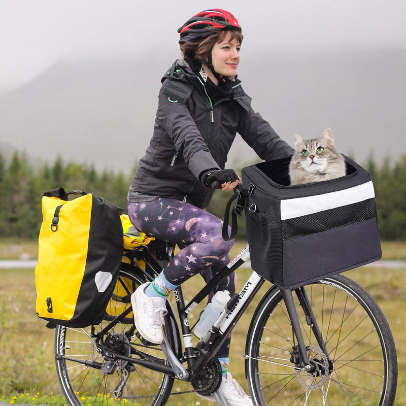 PETCUTE Fahrradkorb Vorne für Kleine Haustiere, Haustier Rucksäke mit Atmungsaktiv Netzfenster,Abneh