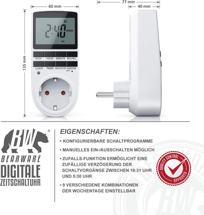 CSL - 2X Digitale Zeitschaltuhr - Programmierbarer Timer - LCD-Display 5,3 cm - 3680W - Digital-Zeit