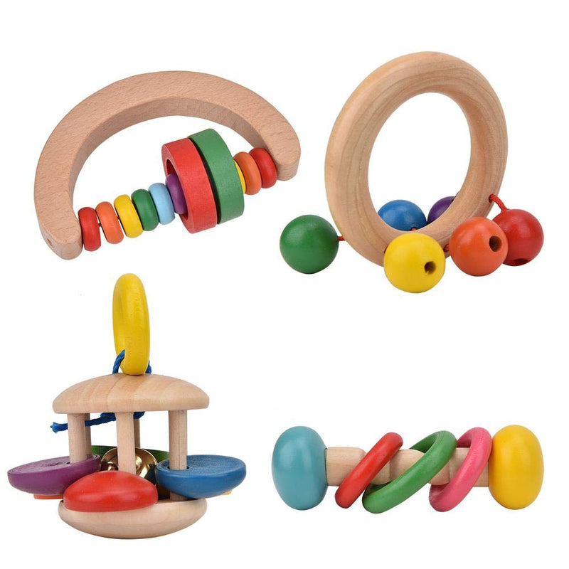 4 stücke Holz Rasseln Baby Holz Erfassen Spielzeug Säuglings frühe pädagogische Musikinstrument Puzz