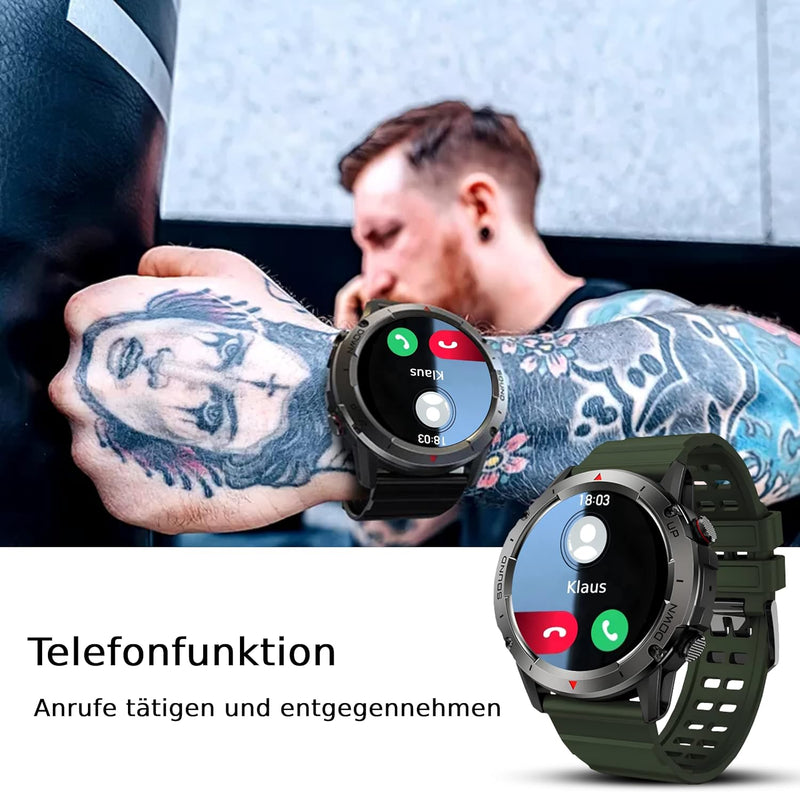 Deunis X9 Smartwatch mit Telefonfunktion 1,39 Zoll für Herren kompatibel mit Android iOS, Schlafmoni