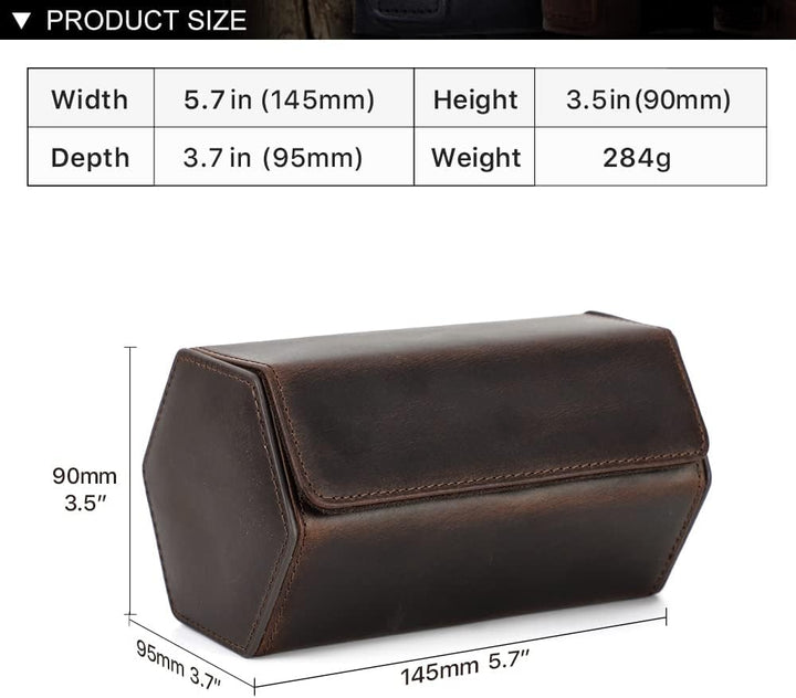 Hiram Uhrenetui aus echtem Leder, sechseckig, für 2 Uhren 1154-Kaffee, 1154-Kaffee