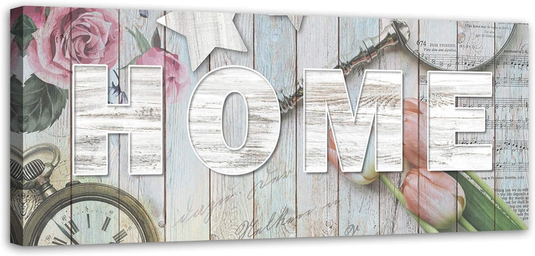 Feeby Wanddeko Home 100x40 cm Leinwandbild Kunstdruck Wanddekoration Wohnzimmer Wohnung Beige Leinwa