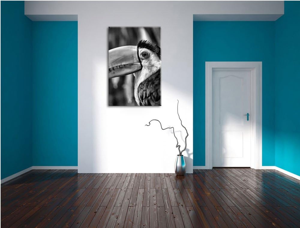 Monocrome, schöner Tukan, Format: 100x70 auf Leinwand, XXL riesige Bilder fertig gerahmt mit Keilrah