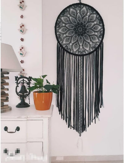 MINDPLUS Baumwolle Hand Häkeln Deckchen Spitze Gehäkelt Tischdecke Deckchen Tischset 60 cm Rund Schw