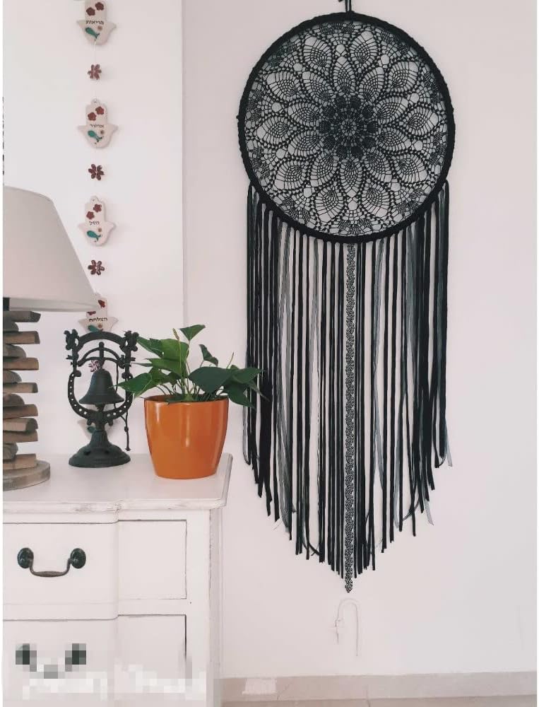 MINDPLUS Baumwolle Hand Häkeln Deckchen Spitze Gehäkelt Tischdecke Deckchen Tischset 60 cm Rund Schw