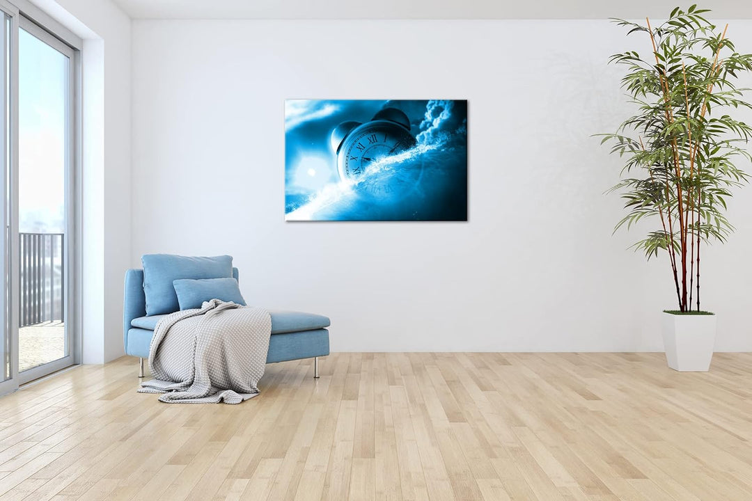 Der Fluss der Zeit Illustration Format 80x60 Effekt: Monocrome Blau als Leinwandbild, Motiv fertig g