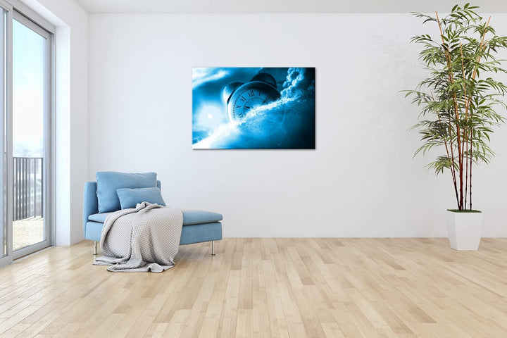 Der Fluss der Zeit Illustration Format 80x60 Effekt: Monocrome Blau als Leinwandbild, Motiv fertig g