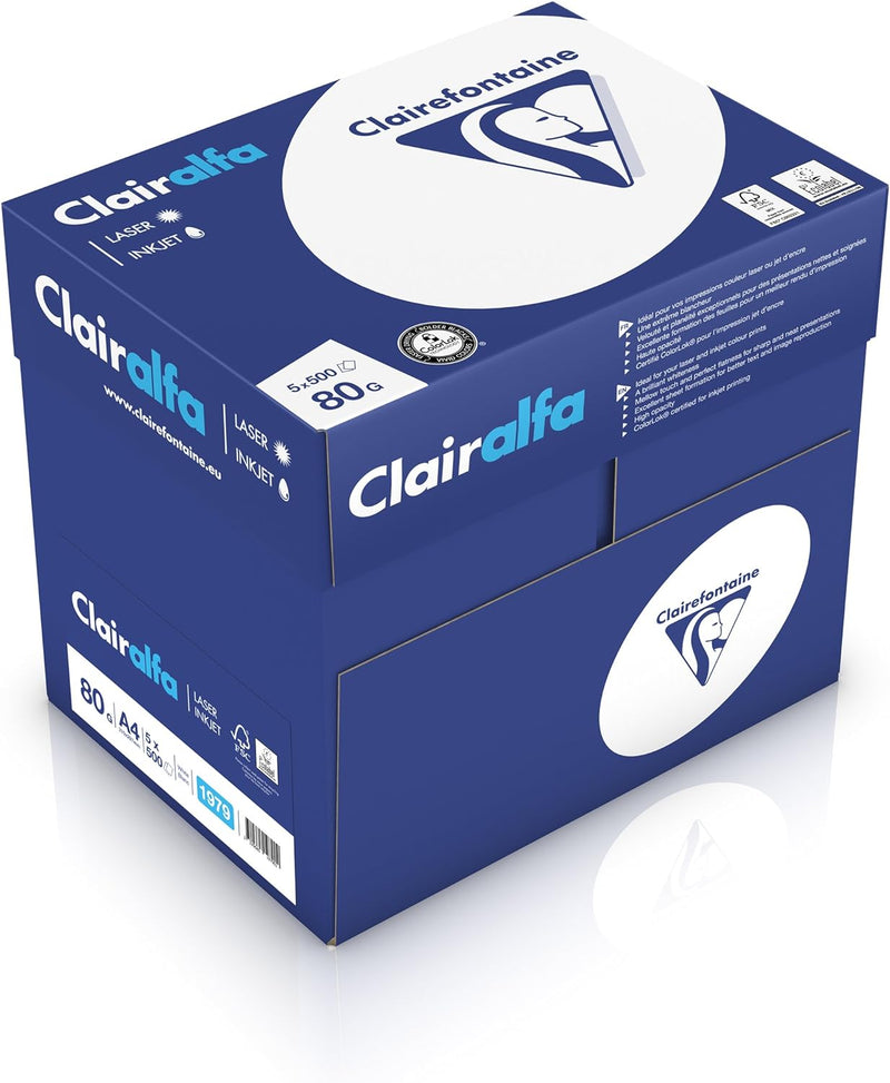 Clairefontaine 1979FFPC Clairalfa blickdichtes Druckerpapier (5 x 500 Blatt, DIN A4, 21 x 29,7 cm, 8