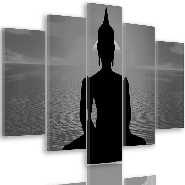 Feeby Bilder Buddha 250x120 cm Leinwandbild 5 Teilig XXL Kunstdruck modern Meer schwarz Leinwandbild