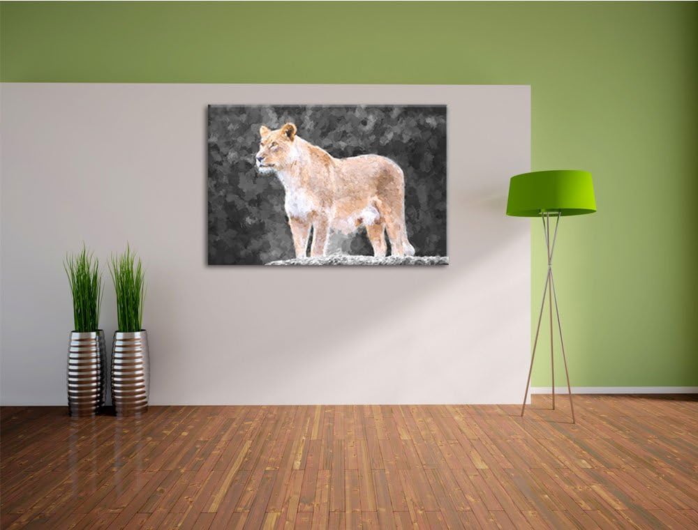 maiestätische Löwin schwarz/weiss Deluxe Format: 100x70 cm auf Leinwand, XXL riesige Bilder fertig g