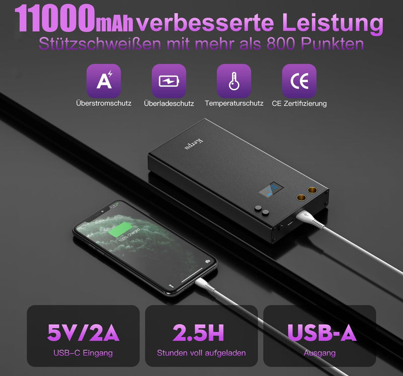 Akku-Punktschweissgerät, Kerpu Mini-Punktschweissgerät mit LCD-Bildschirm, 7500mAh Batterie 70-Gänge