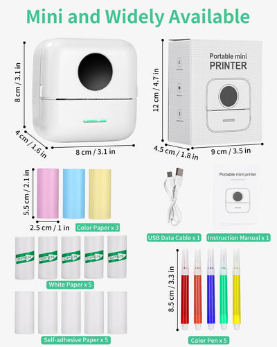 Mini Drucker,Tragbarer Mini Fotodrucker,Wireless Fotodrucker Thermodrucker mit 13 Rollen Druckerpapi