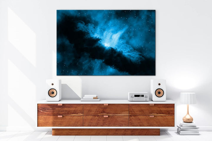 deyoli Sonnensystem mit vielen Sternen Format 80x60 Effekt: Monocrome Blau als Leinwandbild, Motiv f
