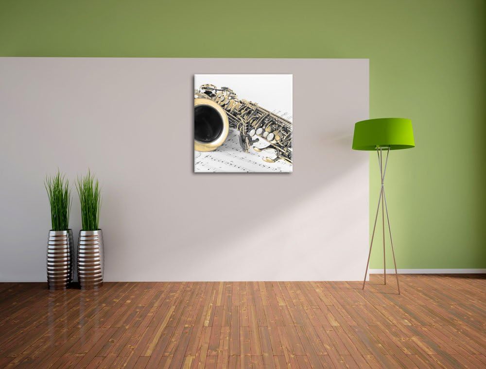 Pixxprint Saxophon auf Notenpapier als Leinwandbild/Grösse: 70x70 cm/Wandbild/Kunstdruck/fertig besp