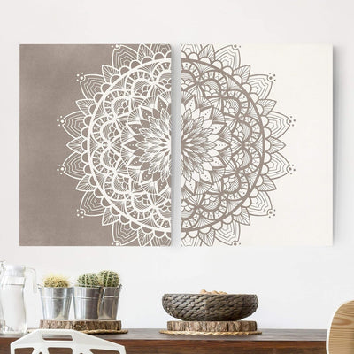 Bilderwelten Leinwand-Bild 2-teilig - Mandala Illustration Shabby 2X 40x30cm Recycled Canvas 2x 40x3