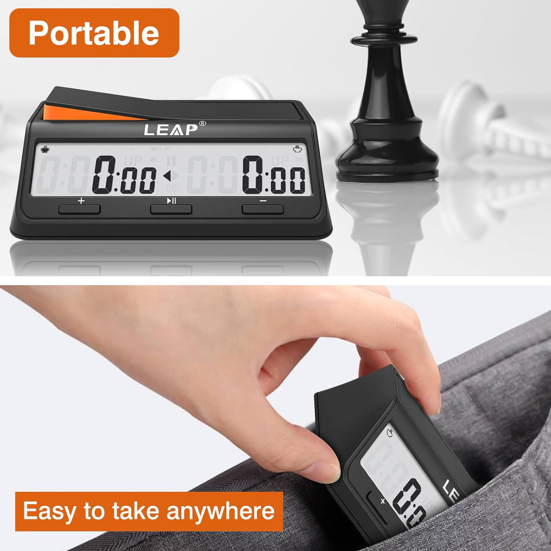 LEAP Schachuhr mit verbesserter digitaler Uhr mit Bonus & Delay Countdown-Funktion für Schach und Br