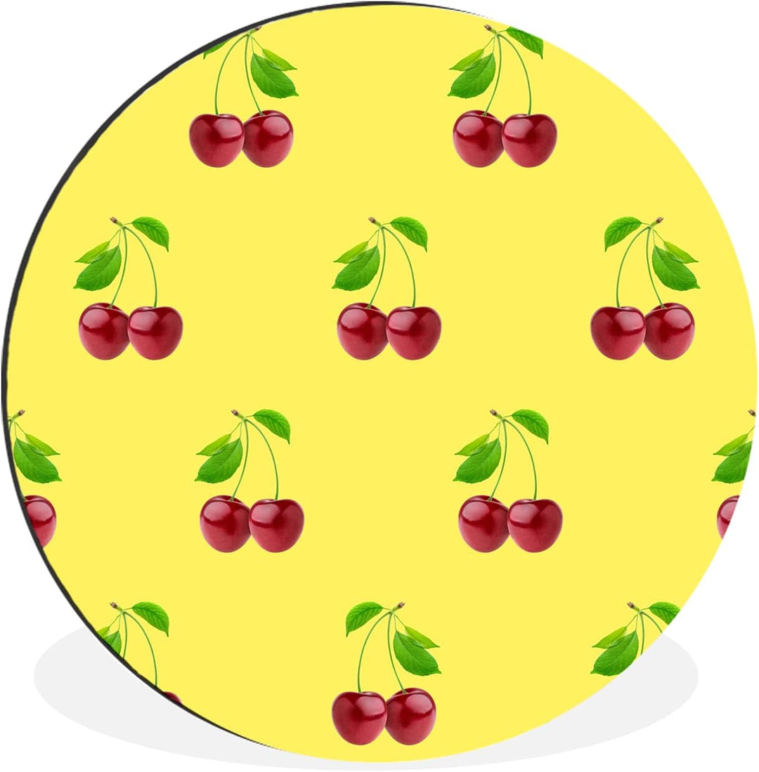 MuchoWow Wandbild Rund Wanddeko Deko Wohnzimmer Bilder 30x30 cm Kirschen - Illustration - Rot, 30x30