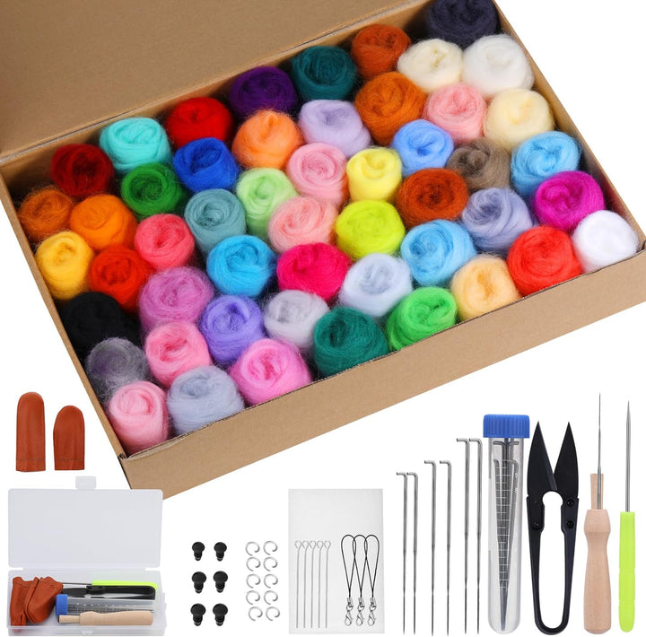 50 Farben Nadelfilz Set, Nadel Filz Wolle Nadelfilz Starter Set, 50 Farben Wolle Roving je 5 g, Grun