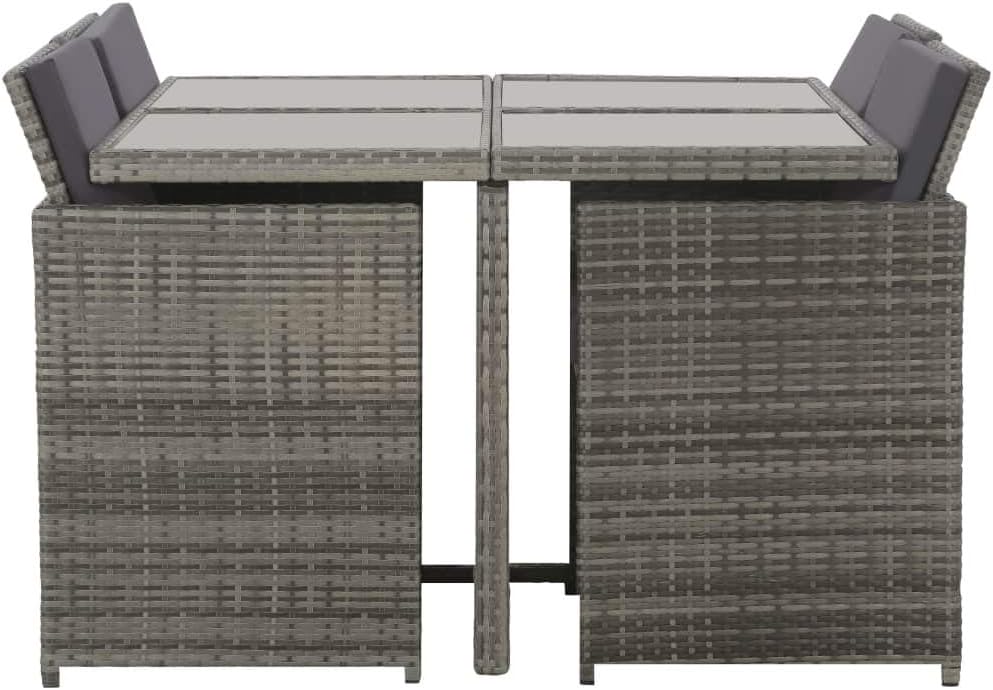 Tidyard Garten-Essgruppe 13-TLG. Poly Rattan Sitzgruppe Grau, inkl 1 Tisch + 4 Stühle + 8 Kissen, Ga