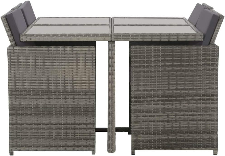 Tidyard Garten-Essgruppe 13-TLG. Poly Rattan Sitzgruppe Grau, inkl 1 Tisch + 4 Stühle + 8 Kissen, Ga