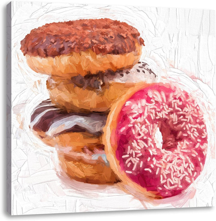 Süsse Donuts Pinsel Effekt, Format: 70x70 auf Leinwand, XXL riesige Bilder fertig gerahmt mit Keilra
