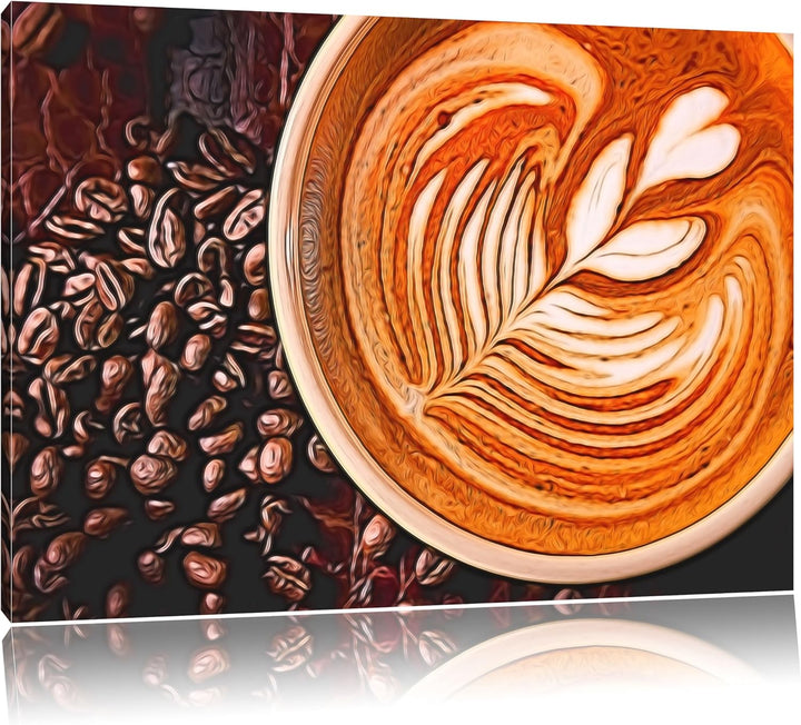 köstlicher Kaffee mit kunstvoller Schaumverzierung Format: 120x80 auf Leinwand, XXL riesige Bilder f