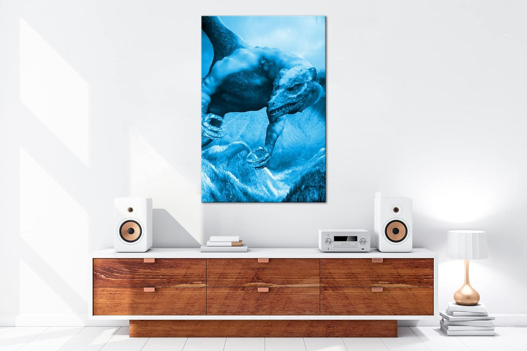 deyoli gigantischer Drache Format: 80x60 Effekt: Monocrome Blau als Leinwand, Motiv fertig gerahmt a