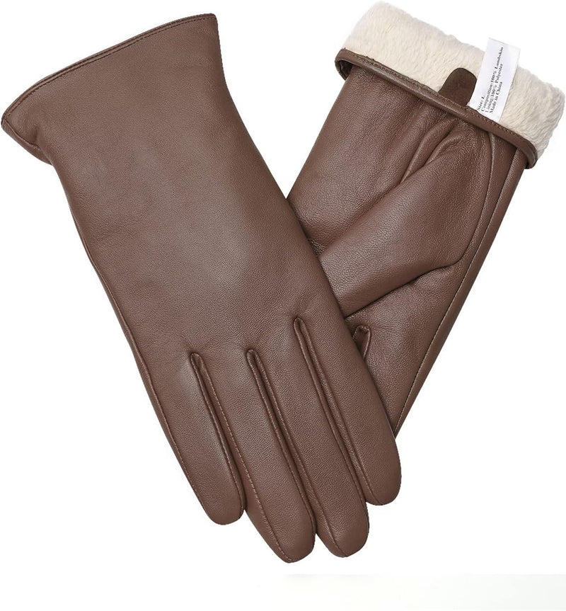 vislivin Vollhand Touchscreen-Handschuhe für Damen Leder Handschuhe Warmer Winter SMS Autofahren Han