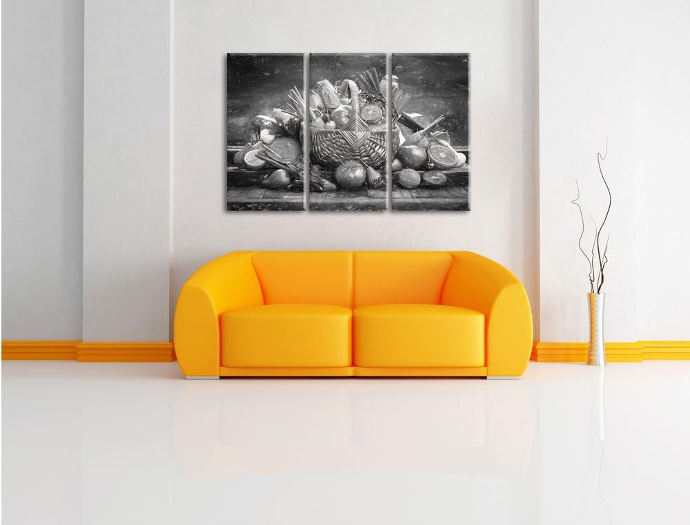 Pixxprint Obst und Gemüse im Korb als Leinwandbild/Grösse: 3 Teilig (120x80 cm) cm/Wandbild/Kunstdru