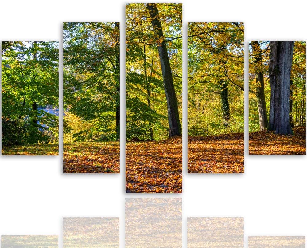 Wanddeko XXL Landschaft Leinwandbild 5 Teilig Herbst Wald Bäume bunt 100x70 cm Leinwandbild 100x70 c