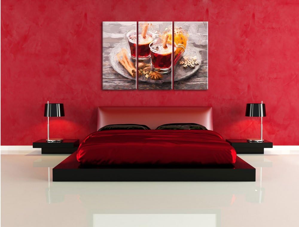 Pixxprint Aromatischer Glühwein mit Zimt Pinsel Effekt 3-Teiler Leinwandbild 120x80 Bild auf Leinwan