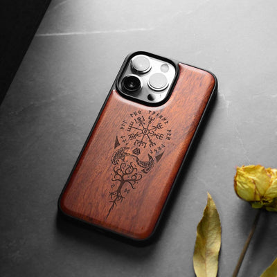 Carveit Holz Cover für iPhone 15 Pro Max hülle, Kompatibel mit Magsafe Silikon Stossfeste Cover, Mag