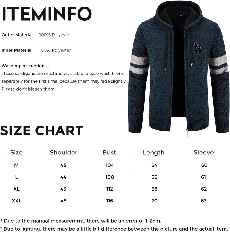 GLESTORE Herren Strickjacke Slim Fit Cardigan Jacke Sweatjacke Langarm Hoodie Fleecejacke mit Reissv