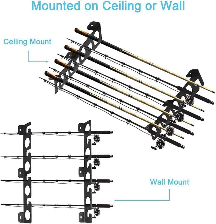 VANROUG Rutenhalter Wandhalterung für Garage, Kabine, Keller, robust, für bis zu 8 Ruten (4), Schwar