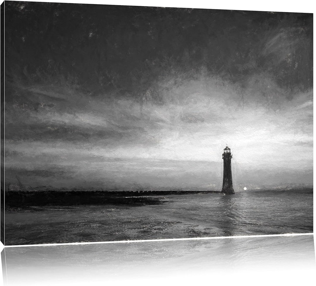 Pixxprint Leuchtturm im Sonnenuntergang als Leinwandbild/Grösse: 100x70 cm/Wandbild/Kunstdruck/ferti