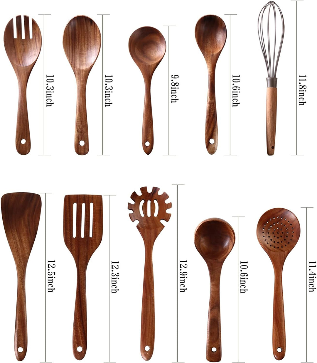 NAYAHOSE Holzutensilien zum Kochen, 10 Stück, Teakholz Kochlöffel und Spatel zum Kochen, inklusive L