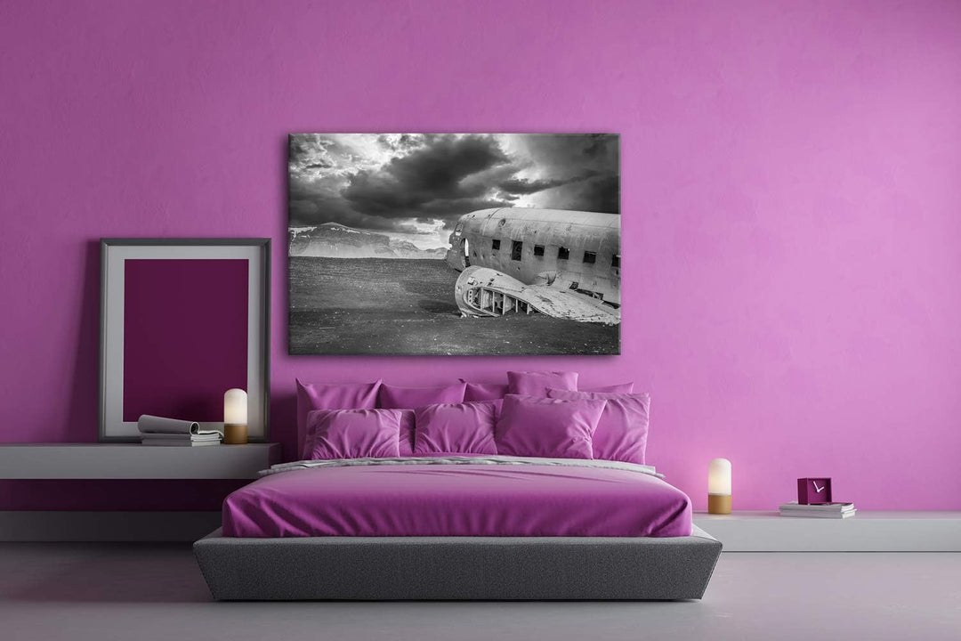 deyoli abgestürztes Flugzeug Format: 80x60 Effekt: Schwarz&Weiss als Leinwandbild, Motiv fertig gera