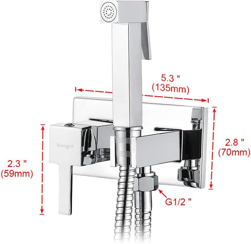 Ibergrif M22011 - Unterputz Eckig WC-Bidet Handbrause Set mit Dusche und Halter, Schlauch, Warmes un