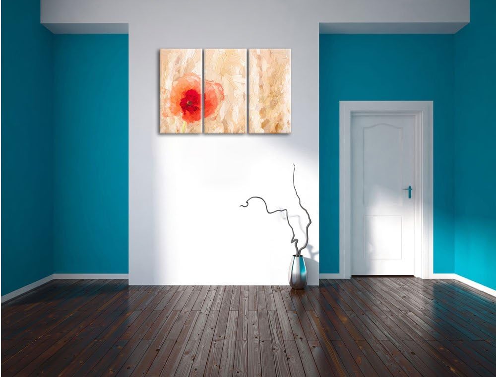 Pixxprint Mohnblume im Kornfeld als Leinwandbild 3 teilig/Grösse: 3 Teilig (120x80) / Wandbild/Kunst