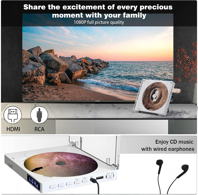 HDMI DVD Player für TV, Kompakter DVD Player HDMI mit Kopfhörer, eingebautem Lautsprecher und USB An