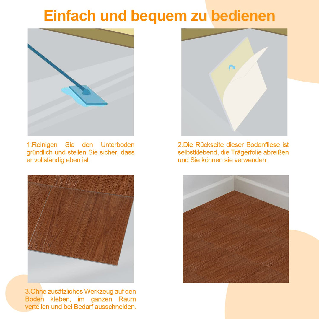 Herrselsam PVC Bodenbelag Selbstklebend, Vinylboden Wasserfest Rutschfest Vinyl Laminat Rutschfeste