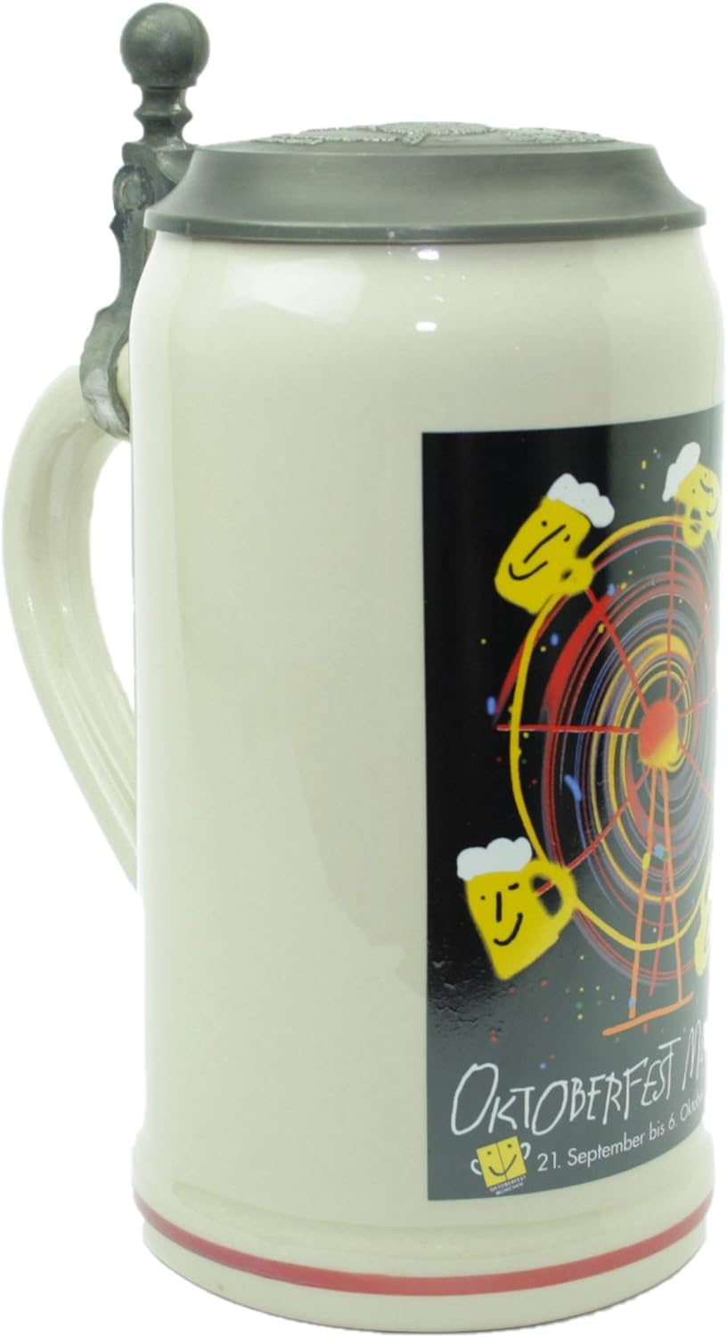 Steinfixx® - Original Oktoberfestkrug 2002 mit Zinndeckel und Zertifikat I Jahrgangskrug I Jahreskru