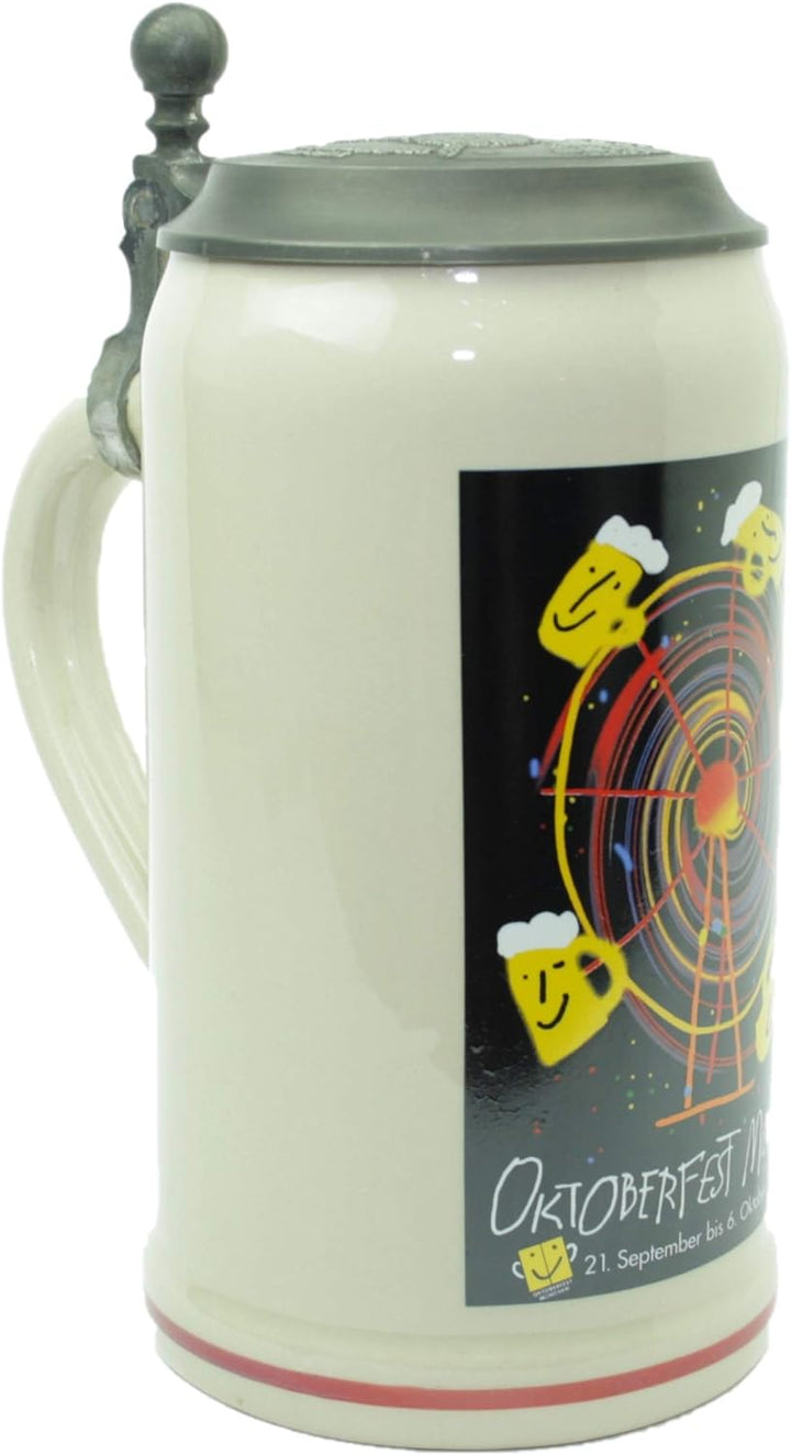 Steinfixx® - Original Oktoberfestkrug 2002 mit Zinndeckel und Zertifikat I Jahrgangskrug I Jahreskru