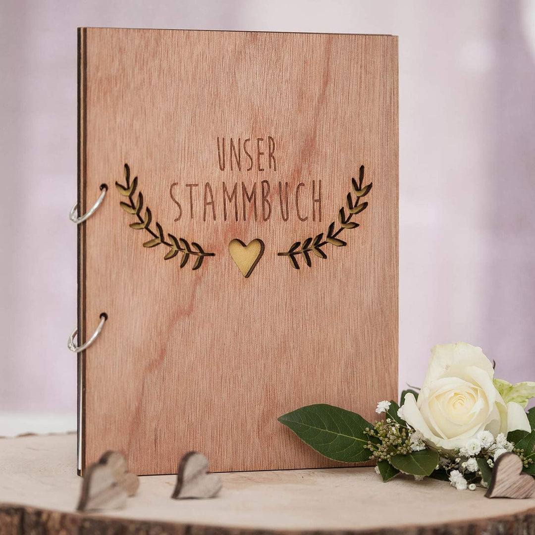 Hochzeitideal Stammbuch der Familie Familienstammbuch Holzcover inkl. Lasergravur (Serie Boho)