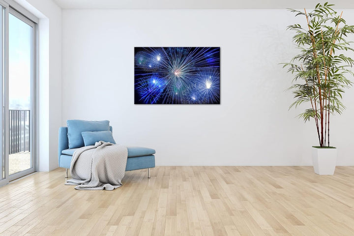 deyoli atemberaubendes Feuerwerk im Format: 80x60 als Leinwandbild, Motiv fertig gerahmt auf Echthol