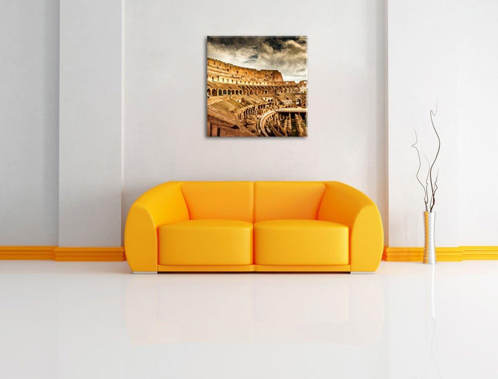 Colloseum in Rom von innen, Format: 70x70 auf Leinwand, XXL riesige Bilder fertig gerahmt mit Keilra