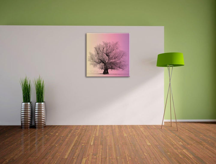 Pixxprint verschneite Bäume im Nebel/Format: 70x70cm / Leinwandbild fertig bespannt Wandbild Kunstdr