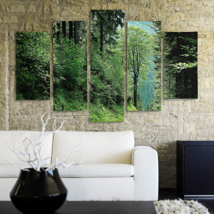 Feeby Deco Bild 5 Teilig Landschaft Wanddekoration Natur Wald Bäume grün 150x100 cm Deco panel 150x1