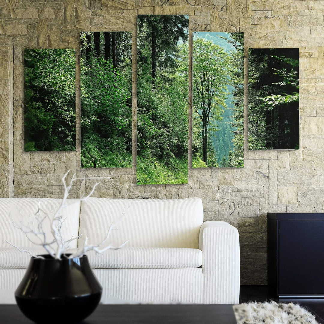 Feeby Bilder Modern Landschaft 5 Teilig Design Art Natur Wald Bäume grün 100x70 cm Deco panel 100x70